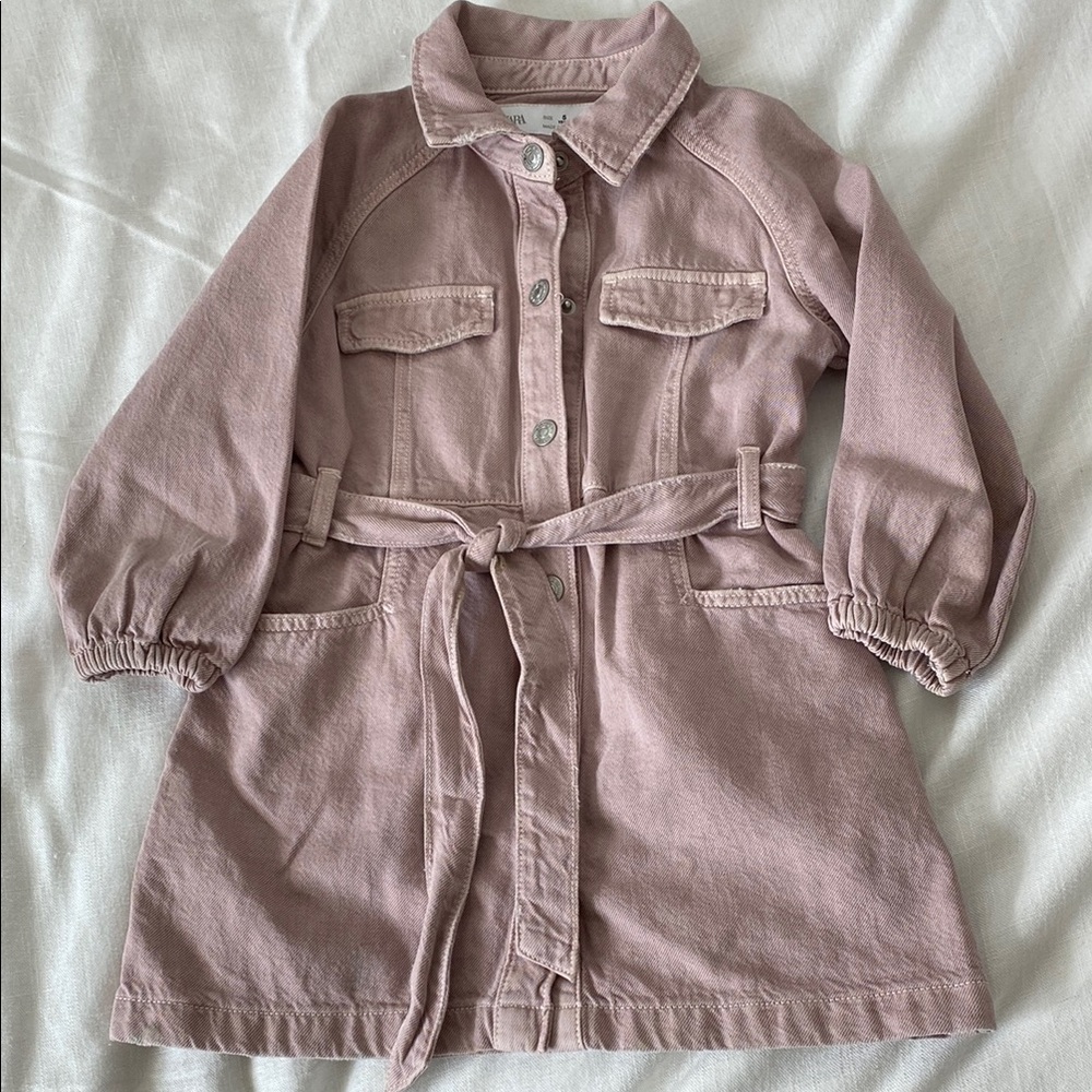 Lilac Denim Button-Up Belted Dress